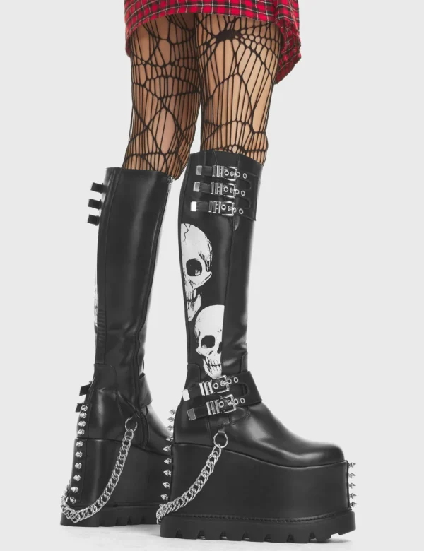 Lamoda Spikes | Skulls^A Cut Above Chunky Platform Knee High Boots