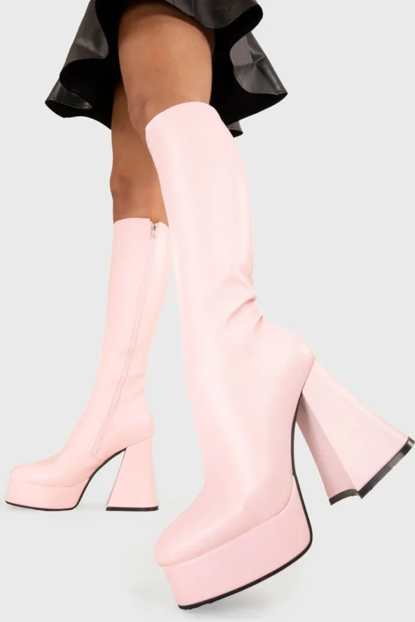 Lamoda Colourful | Pink^Black Swan Platform Knee High Boots