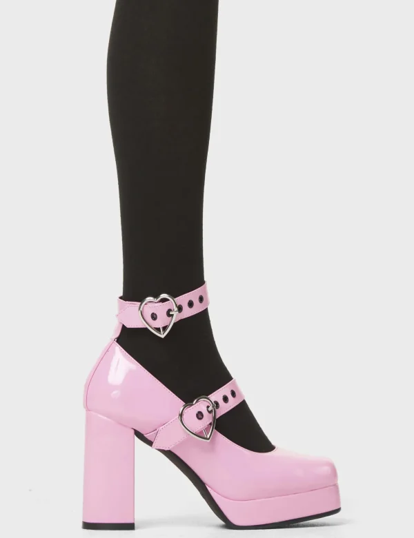 Lamoda Colourful | Pink^Chrome Heart Platform Heels
