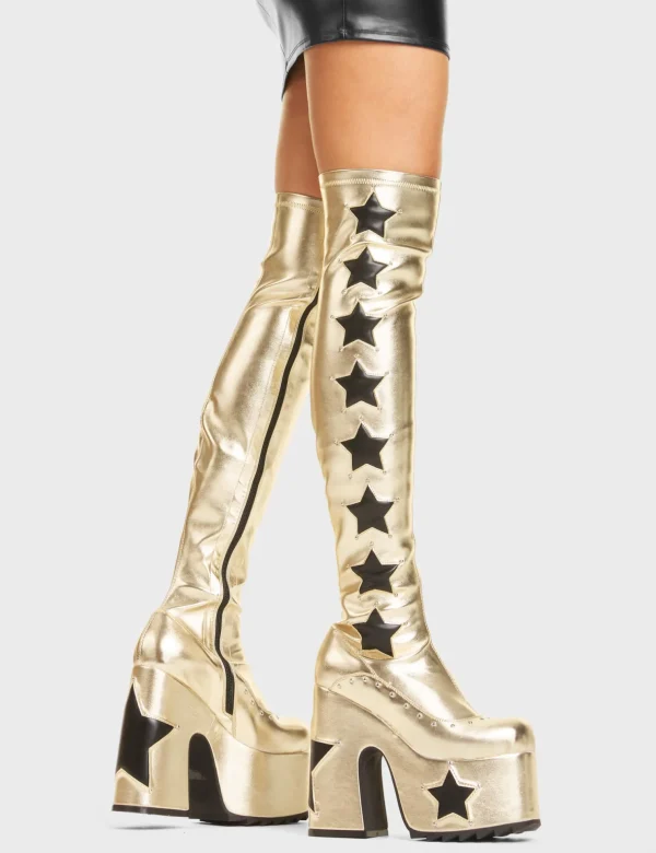 Lamoda Metallic | Platform Boots^Electricity Chunky Platform Thigh High Boots