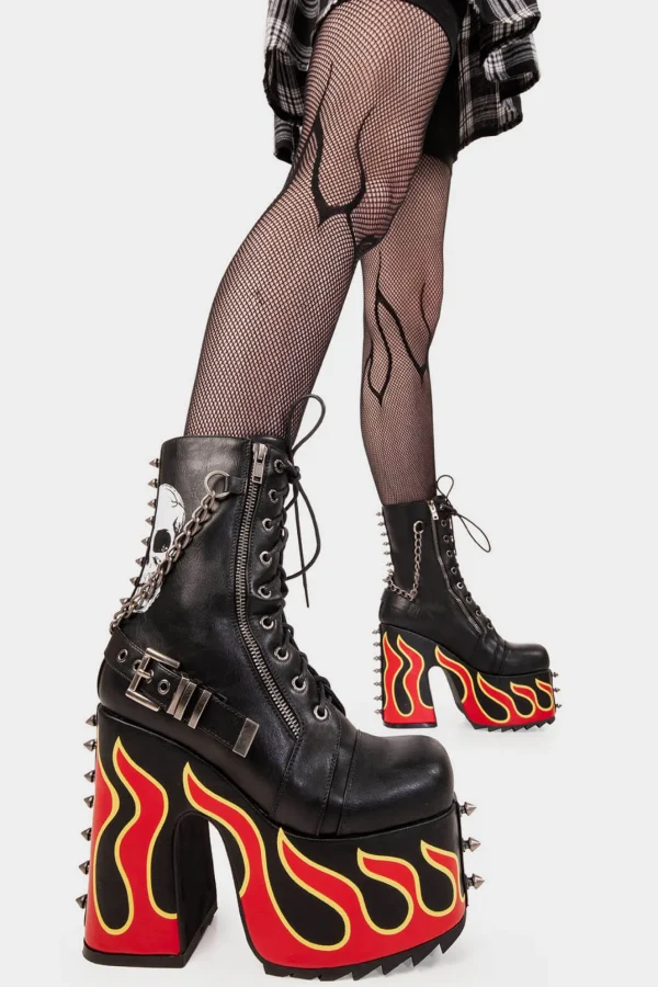 Lamoda Spikes | Flames^Expensive Pain Chunky Platform Ankle Boots