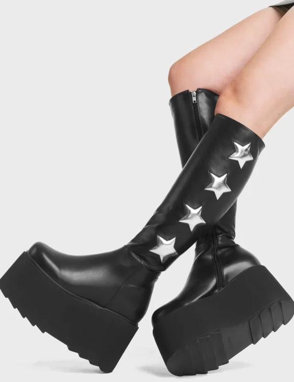 Lamoda Metallic | Platform Boots^Extraterrestrial Platform Knee High Boots