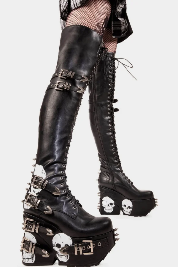 Lamoda Spikes | Skulls^Irrational Thoughts Chunky Platform Thigh High Boots