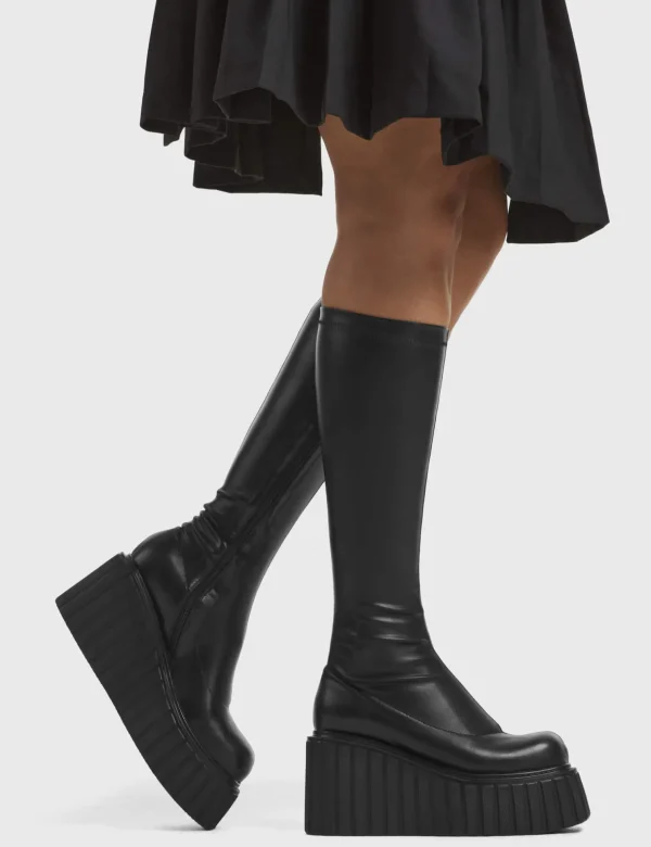 Lamoda Wide Calf | Super Stretch^Pillow Talk Super Stretch Chunky Creeper Platform Knee High Boots