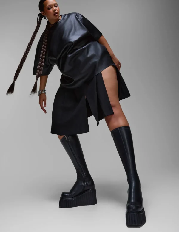 Lamoda Wide Calf | Super Stretch^Pillow Talk Super Stretch Chunky Creeper Platform Knee High Boots