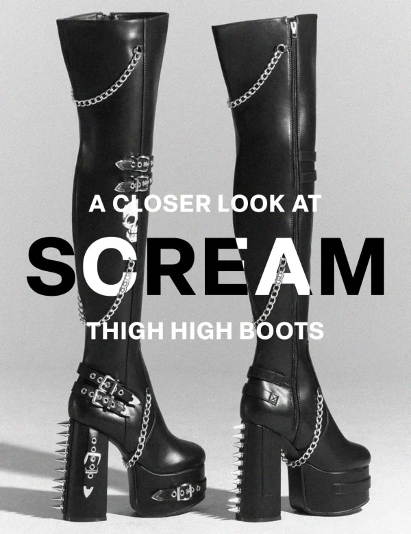 Lamoda Spikes | Skulls^Scream Wide Calf Platform Thigh High Boots