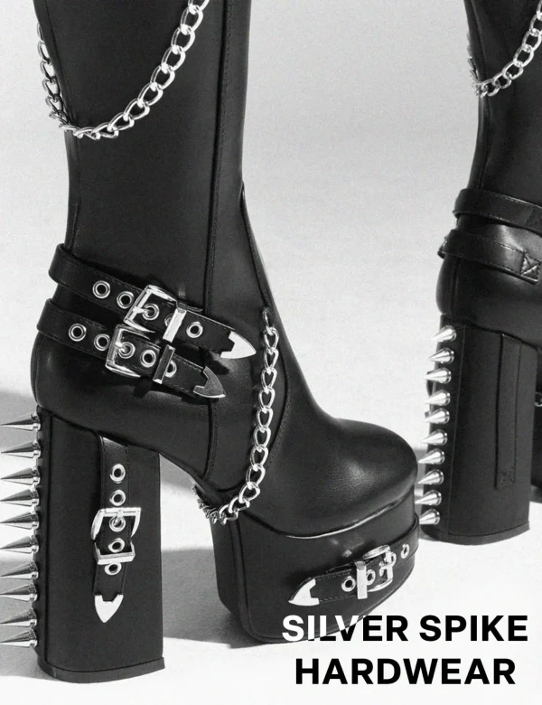 Lamoda Spikes | Skulls^Scream Wide Calf Platform Thigh High Boots